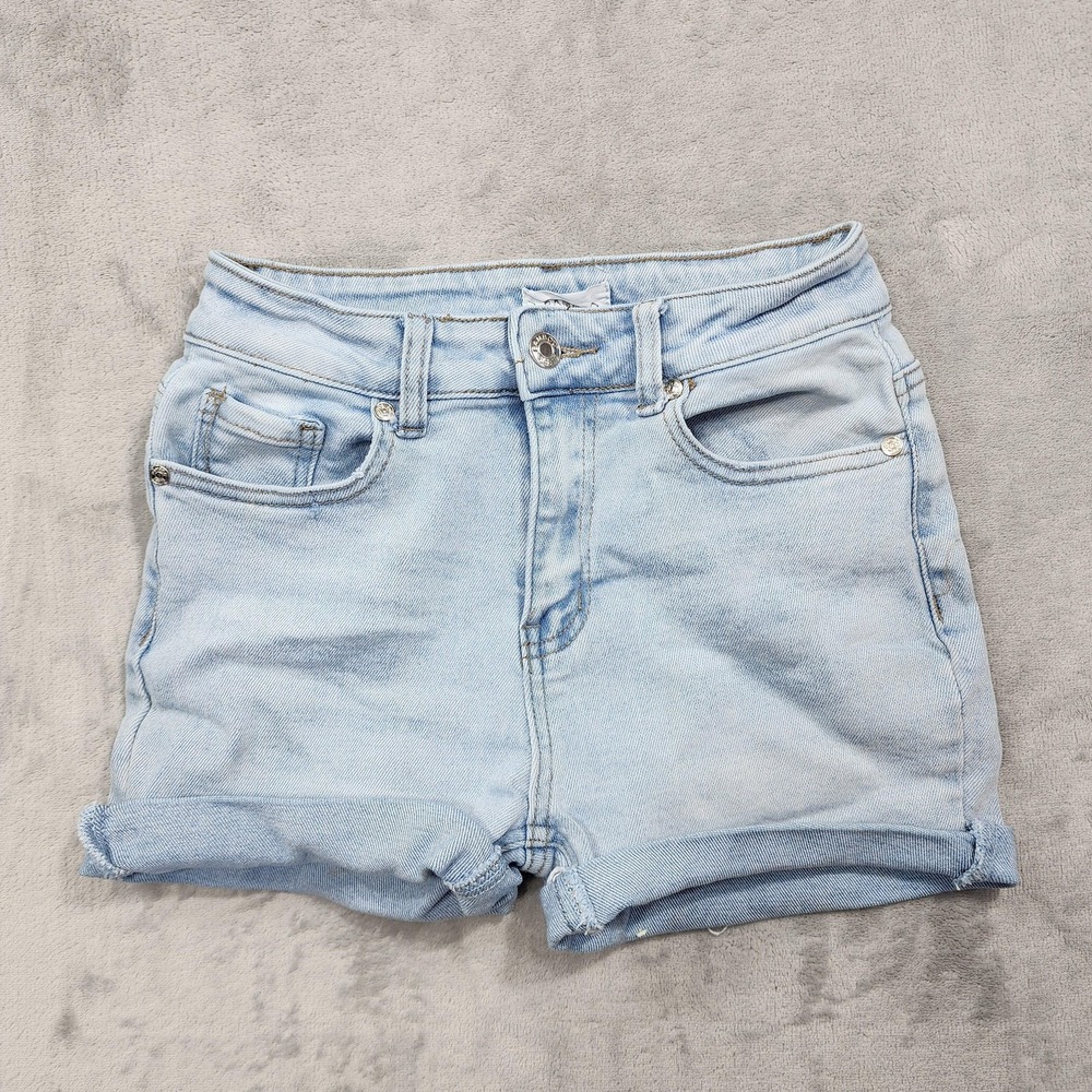 Bamboo Shorts Womens 7/8 Blue Light Wash Cuffed Cutoff Denim Stretch Casual